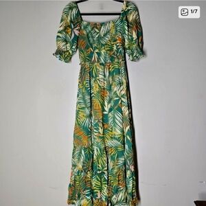 Betsey Johnson Green Off the Shoulder Tie Front Maxi Dress